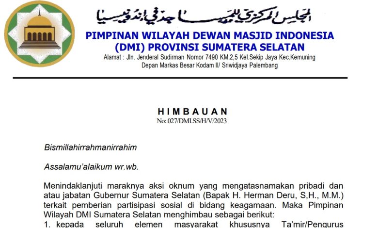 Pemprov-DMI Sumsel Himbau Masyarakat Waspadai Oknum yang Mencatut Nama Gubernur untuk Bantuan Masjid